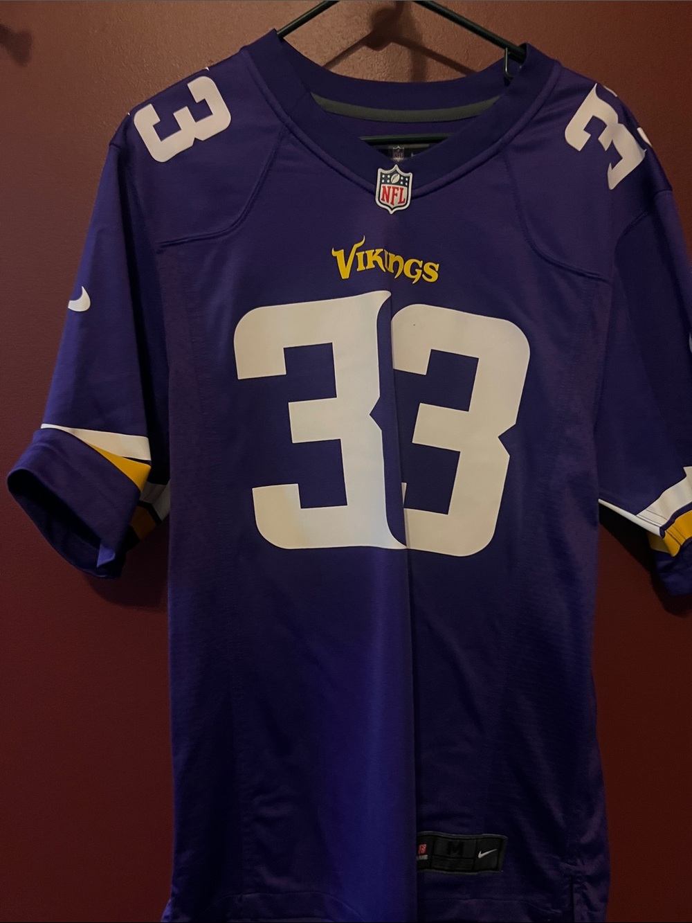Nike Purple Vikings Kids Jersey #33 with White and Yellow Accents